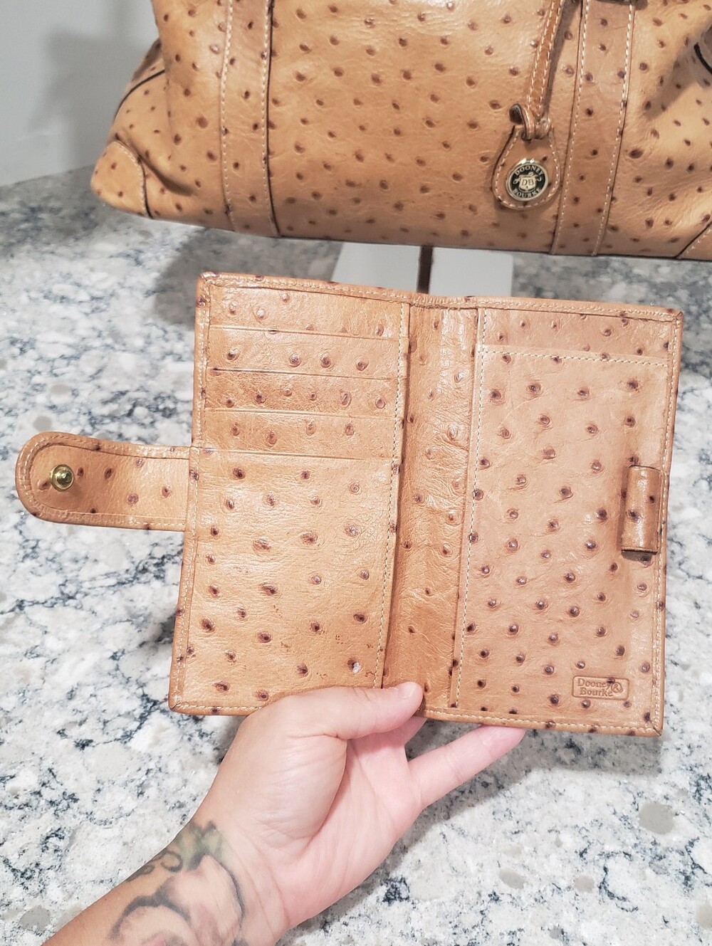 DOONEY & BOURKE Ostrich Embossed Leather Shoulder Satchel Set In Peanut - Picture 5 of 16